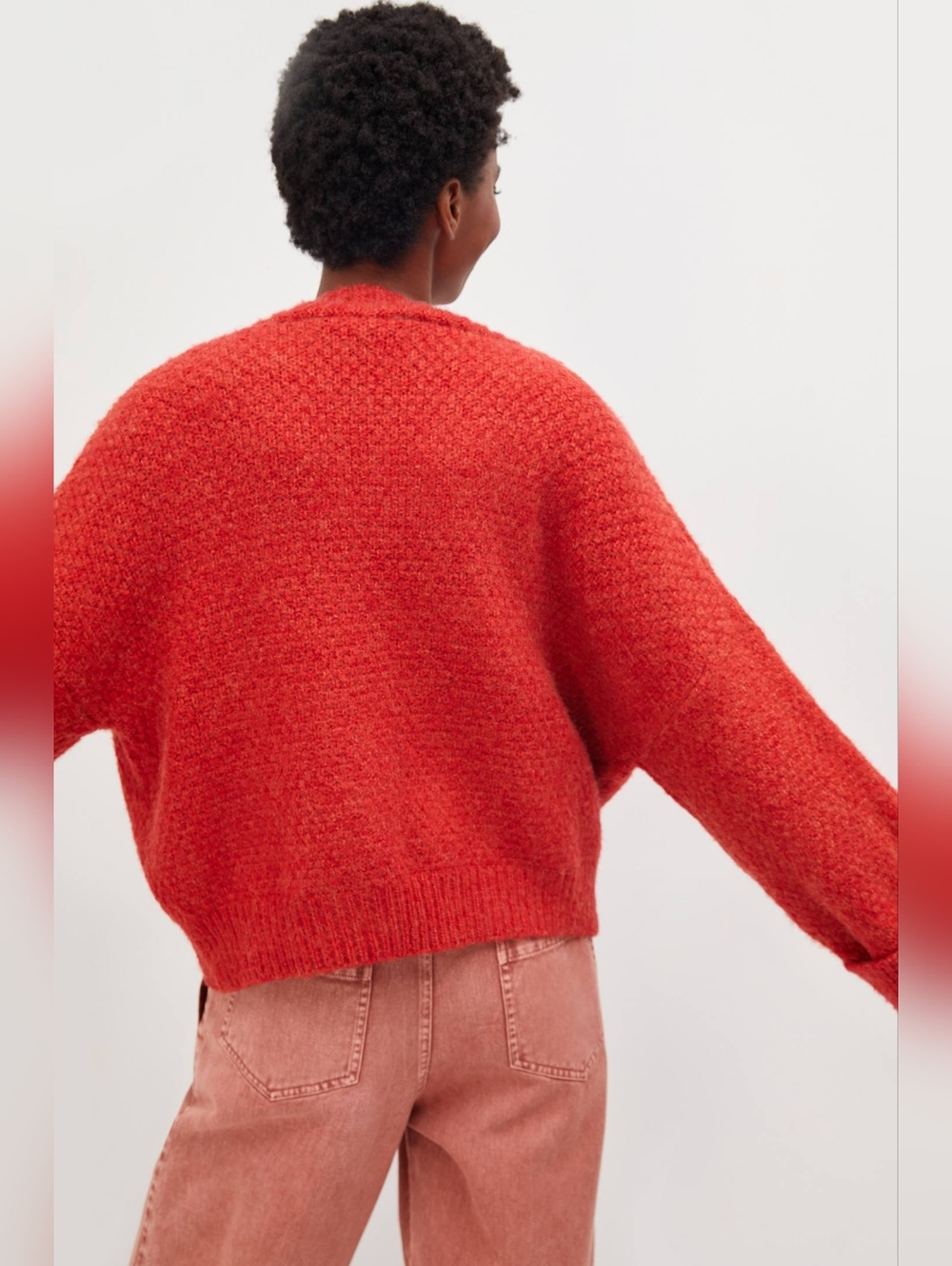 Anthropologie Pilcro Oversized Cuffed Cardigan OS Orange Red - Picture 4 of 11